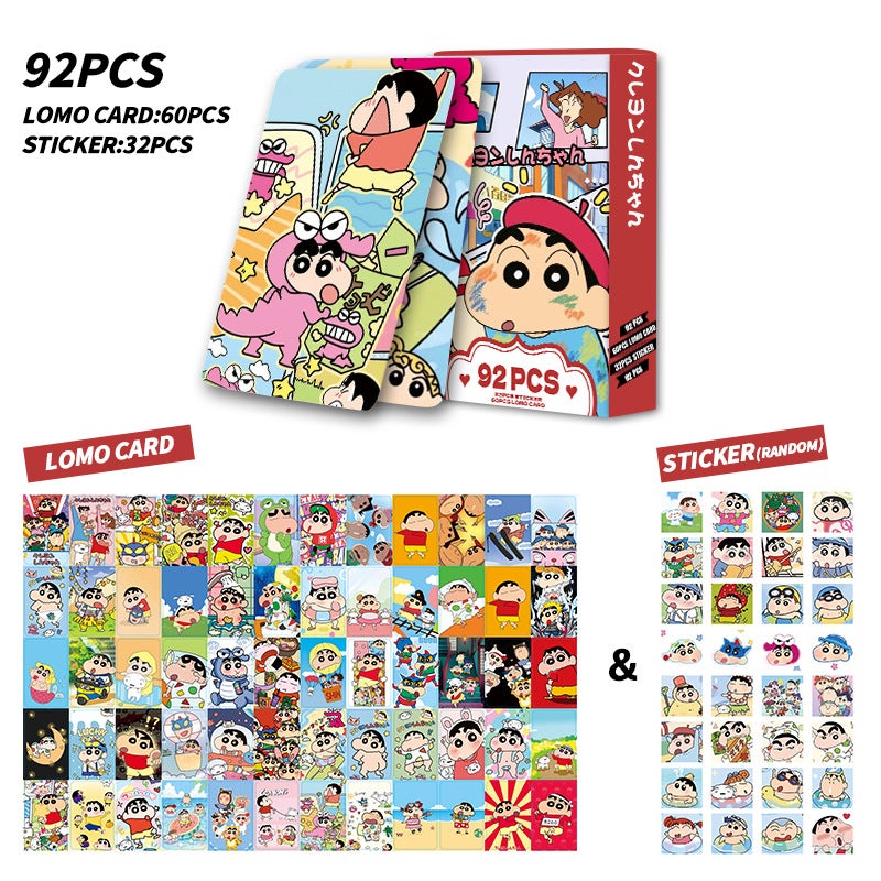 Crayon Shinchan Lomocard & Sticker Set – 92PCS (60 Lomocards + 32 Random Stickers) | Aesthetic Photo Card Collection for Fans