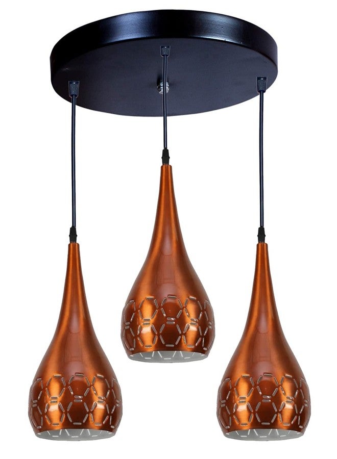 Keyplus Metal Cut 3 Light Cluster Hanging Light Ceiling Pendant Lamp, Copper (Orange) - Image 2