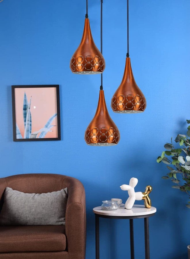 Keyplus Metal Cut 3 Light Cluster Hanging Light Ceiling Pendant Lamp, Copper (Orange) - Image 1