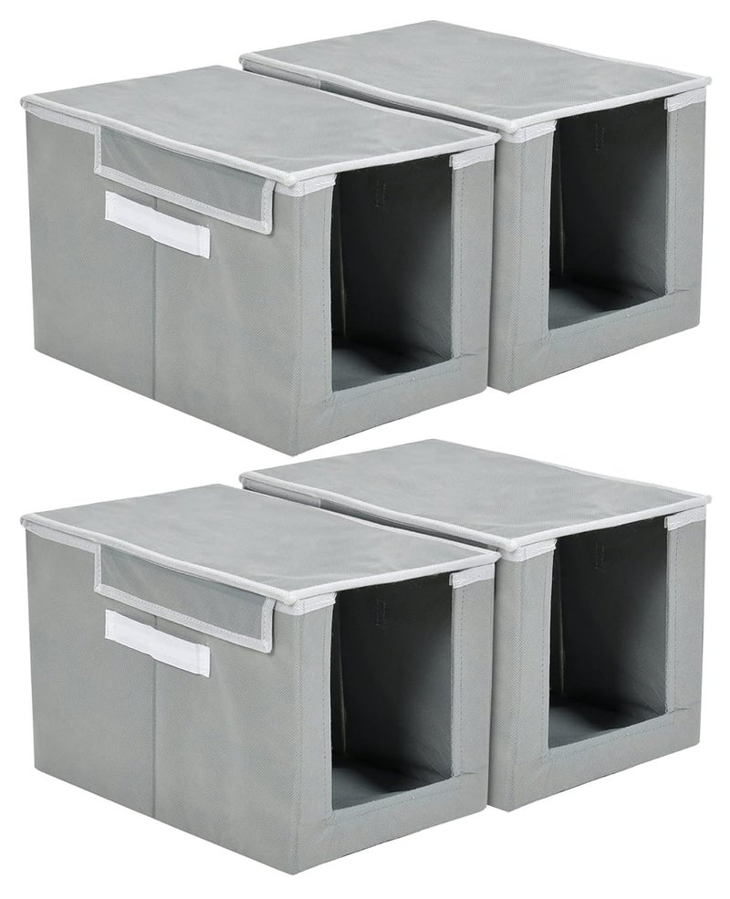 Kuber Industries Kuber Industries NonWoven Cloth Stacker Wardrobe OrganizerBin With Carrying Handle Lid Pack of 4 GreyHS43KUBMART26886  - Image 1