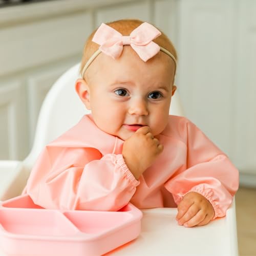 Tiny Twinkle Long Sleeve Bib for Babies & Toddlers | 2-Pack Waterproof Smock Bib for Eating | Machine Washable & Mess-Proof Feeding Essentials | Newborn Shower Gift (Peach Terracotta,6–24M) - Image 5