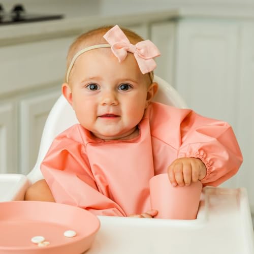 Tiny Twinkle Long Sleeve Bib for Babies & Toddlers | 2-Pack Waterproof Smock Bib for Eating | Machine Washable & Mess-Proof Feeding Essentials | Newborn Shower Gift (Peach Terracotta,6–24M) - Image 3