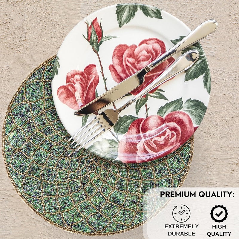 CLEENTABLE  Green Gold 13Inch Beaded Charger Plate  Elegant Round Placemat for Dining Table Durable  StainResistant Table Protector - Image 2