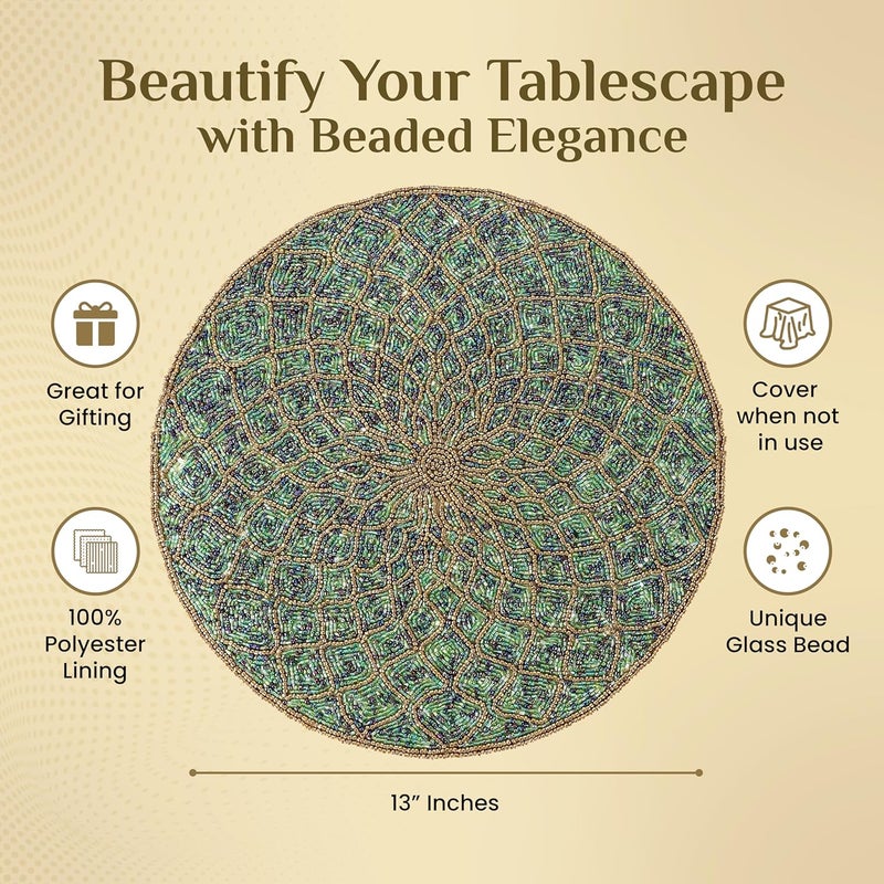 CLEENTABLE  Green Gold 13Inch Beaded Charger Plate  Elegant Round Placemat for Dining Table Durable  StainResistant Table Protector - Image 3