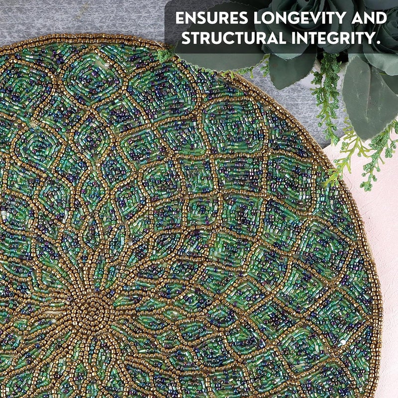 CLEENTABLE  Green Gold 13Inch Beaded Charger Plate  Elegant Round Placemat for Dining Table Durable  StainResistant Table Protector - Image 5