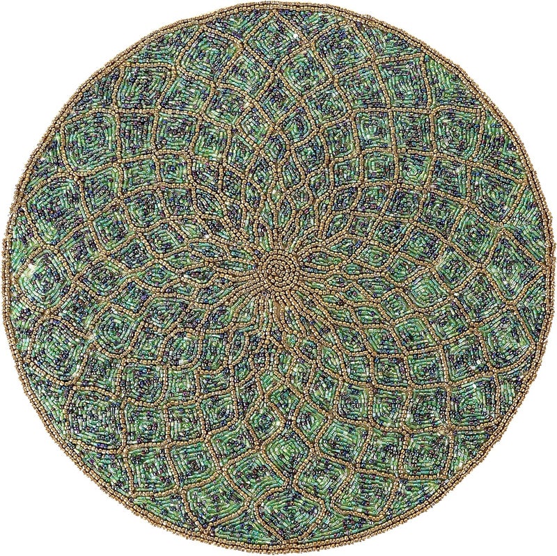 CLEENTABLE  Green Gold 13Inch Beaded Charger Plate  Elegant Round Placemat for Dining Table Durable  StainResistant Table Protector - Image 1