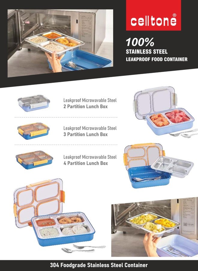 Celltone Fridge to Oven Microwave Safe Stainless Steel Reusable Food Storage Lunch Box with Leak-Proof and Airtight Lids (3 Partition Lunch Box, Black) - Image 5