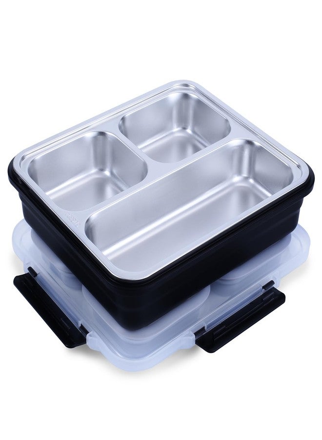 Celltone Fridge to Oven Microwave Safe Stainless Steel Reusable Food Storage Lunch Box with Leak-Proof and Airtight Lids (3 Partition Lunch Box, Black) - Image 3