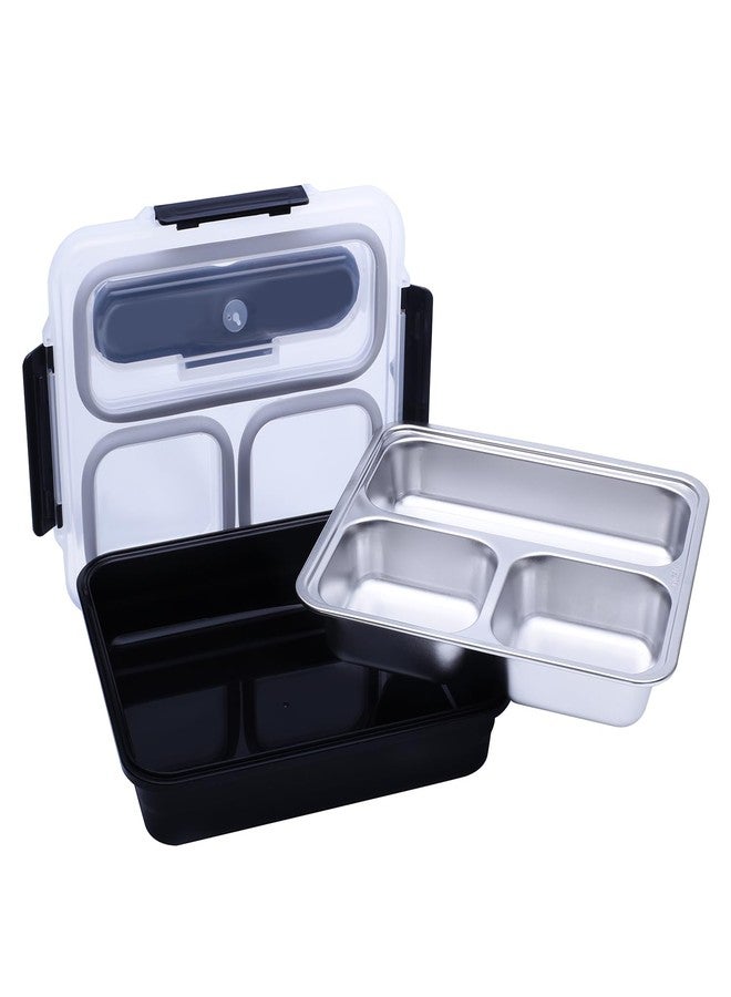 Celltone Fridge to Oven Microwave Safe Stainless Steel Reusable Food Storage Lunch Box with Leak-Proof and Airtight Lids (3 Partition Lunch Box, Black) - Image 2