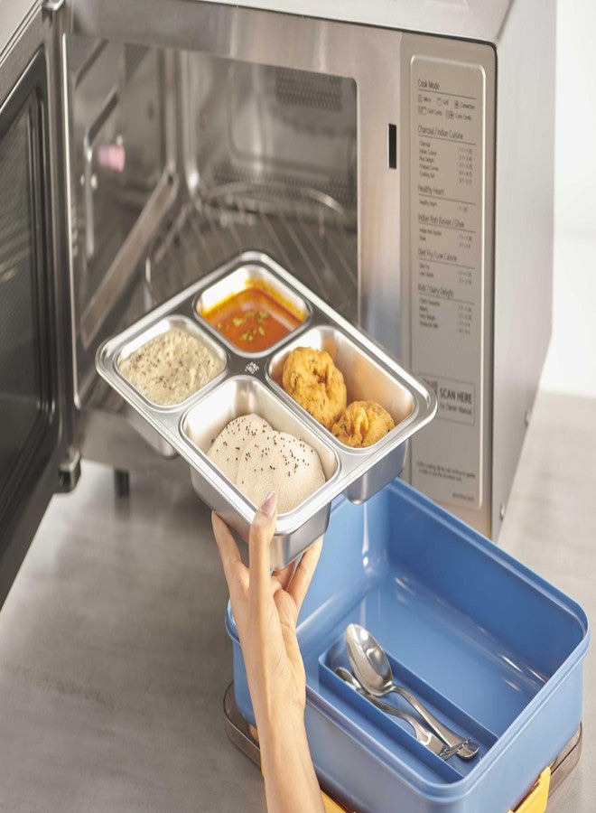 Celltone Fridge to Oven Microwave Safe Stainless Steel Reusable Food Storage Lunch Box with Leak-Proof and Airtight Lids (3 Partition Lunch Box, Black) - Image 4