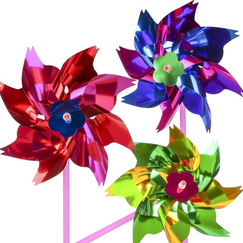 PROLOSO 24 Pack Plastic Pinwheels for Kids Party Favors DIY Lawn Windmill Set Pinwheels for Yard and Garden - Image 3