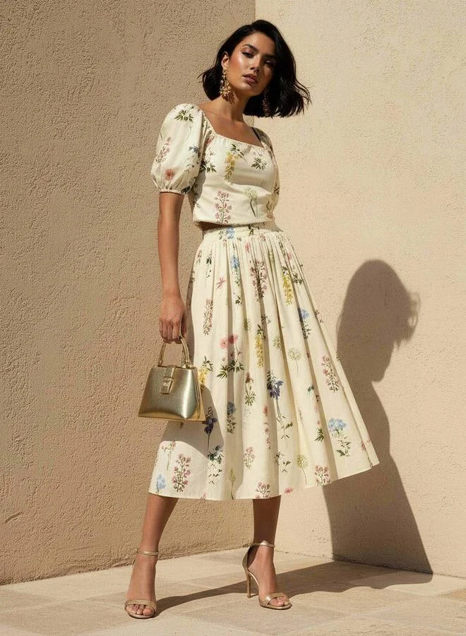 Splash FAV Midi A-line Skirt with Floral Print