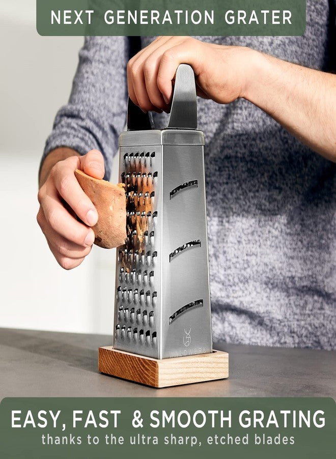 WALDWERK Premium Grater with Etched Stainless Steel Blades - Grater for Kitchen with Oak Wood Base - Box Grater with 4 Sides for Parmesan Cheese, Vegetables, Carrots, or Potatoes - Cheese Grater - Image 2