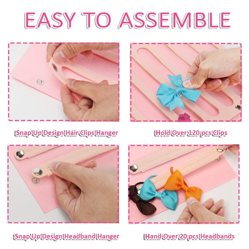 kapimo Hair Clip Bow Ties Organizer for Girls Kids, Hair Bow Holder Closet Wall Hanging Holder, Soft Felt Hairband Storage for Girls Baby Hair Accessories (3-Layered, Pink) - Image 4