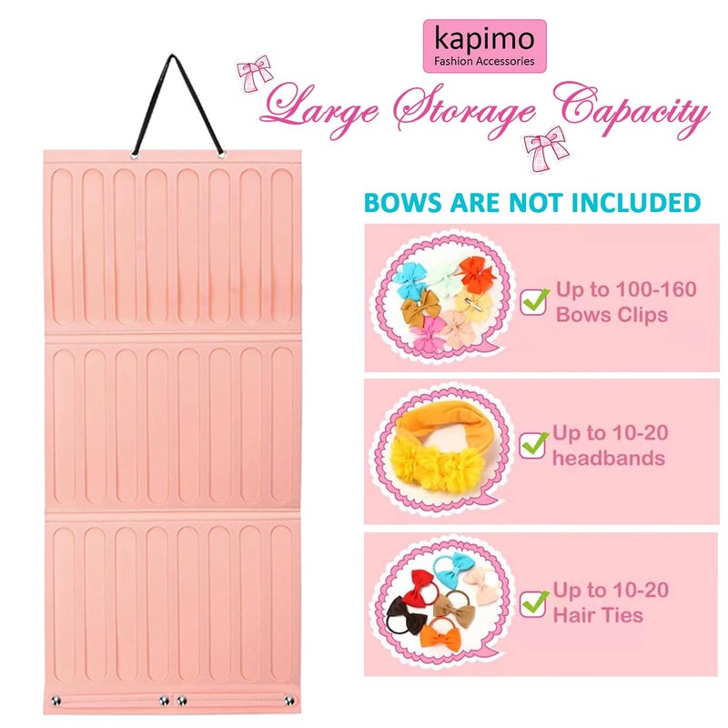 kapimo Hair Clip Bow Ties Organizer for Girls Kids, Hair Bow Holder Closet Wall Hanging Holder, Soft Felt Hairband Storage for Girls Baby Hair Accessories (3-Layered, Pink) - Image 3