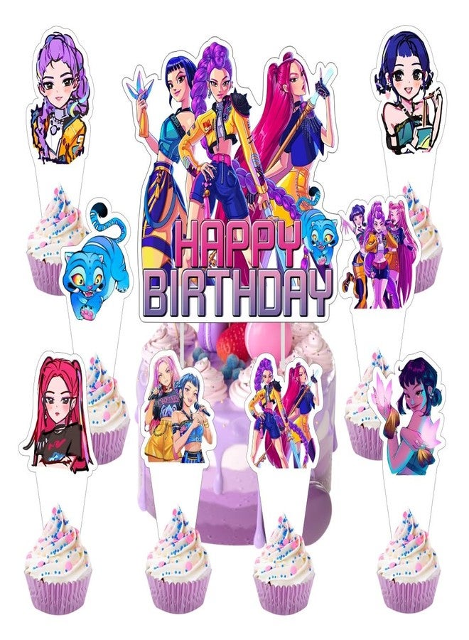 YEEFIGRO 25pcs Demon Hunters Cake Decorations with 24pcs Cupcake Toppers, 1pcs Cake Topper for Demon Hunters Birthday Party Supplies Kids Birthday Decorations - Image 1
