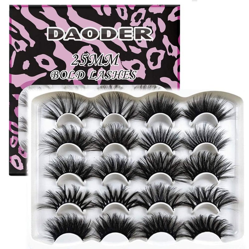 DAODER False Eyelashes 25MM Mink Lashes Dramatic Look Fluffy Long Fake Eyelashes Wispy 25mm False Lashes Strip 10 Variety Pairs Mixed for Halloween Bold Makeup - Image 1