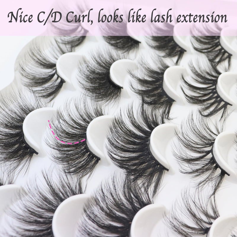 DAODER False Eyelashes 25MM Mink Lashes Dramatic Look Fluffy Long Fake Eyelashes Wispy 25mm False Lashes Strip 10 Variety Pairs Mixed for Halloween Bold Makeup - Image 2