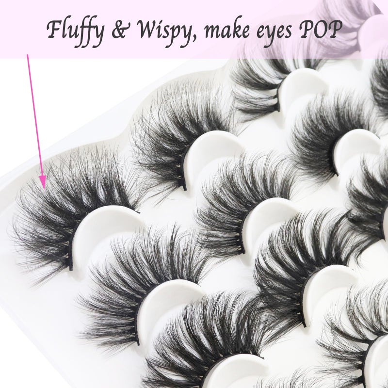 DAODER False Eyelashes 25MM Mink Lashes Dramatic Look Fluffy Long Fake Eyelashes Wispy 25mm False Lashes Strip 10 Variety Pairs Mixed for Halloween Bold Makeup - Image 3