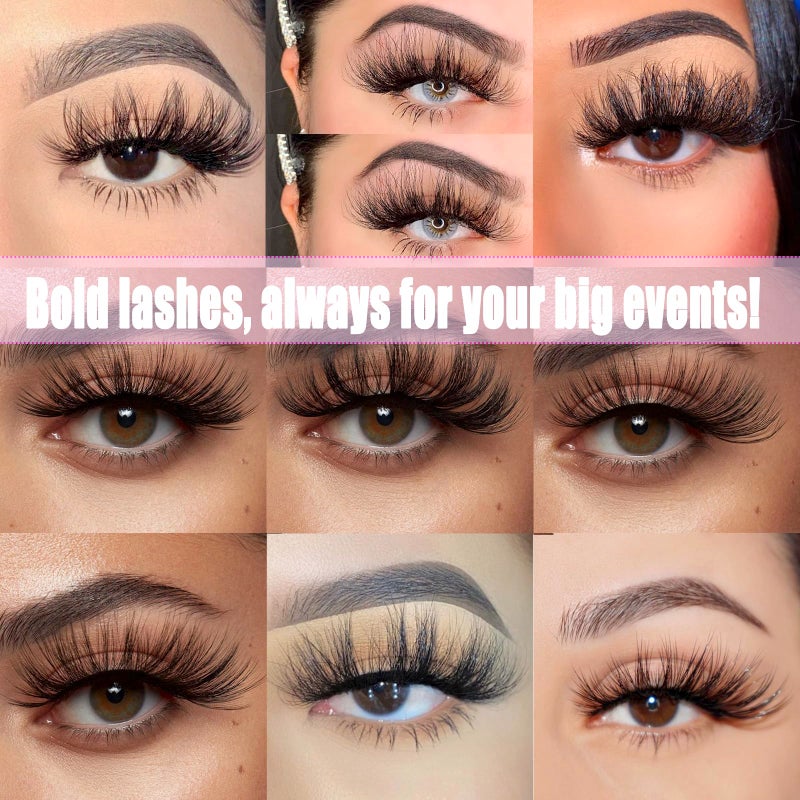 DAODER False Eyelashes 25MM Mink Lashes Dramatic Look Fluffy Long Fake Eyelashes Wispy 25mm False Lashes Strip 10 Variety Pairs Mixed for Halloween Bold Makeup - Image 5