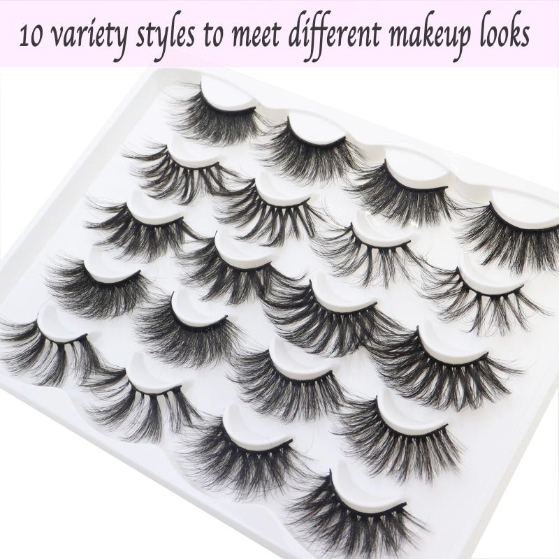 DAODER False Eyelashes 25MM Mink Lashes Dramatic Look Fluffy Long Fake Eyelashes Wispy 25mm False Lashes Strip 10 Variety Pairs Mixed for Halloween Bold Makeup - Image 4