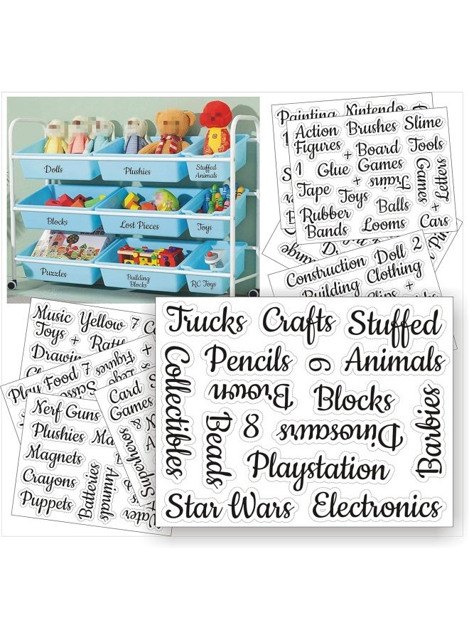 Premify Playroom Labels, Kids Room Organising Stickers – Toys & Crafts Preprinted Sticker. Waterproof Clear Vinyl Label, Children Learn Organizing Their Playroom, (Set Of 120 – Toy Closet Stickers) - Image 1