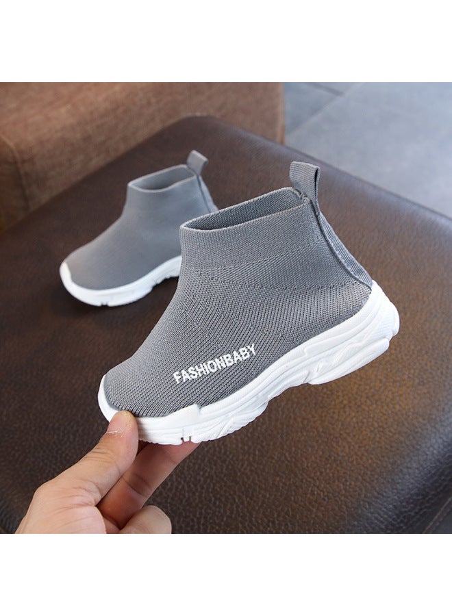 Spring And Autumn Korean Style Kidsren's Socks And Shoes For Boys And Girls, Fly-knit Breathable Mesh Sports Shoes, High-top Elastic Shoes, Trendy