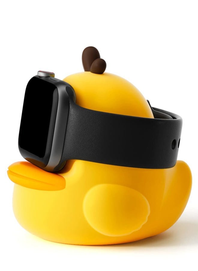 ELETIUO Charger Stand Compatible with Apple Watch Series 49/46/45/44/42/41/40/38mm iWatch Ultra2/Ultra/10/9/8/SE2/7/6/SE/5/4/3/2/1,Cute Duck Silicone Dock,Supports Night Stand Mode,Yellow - Image 1