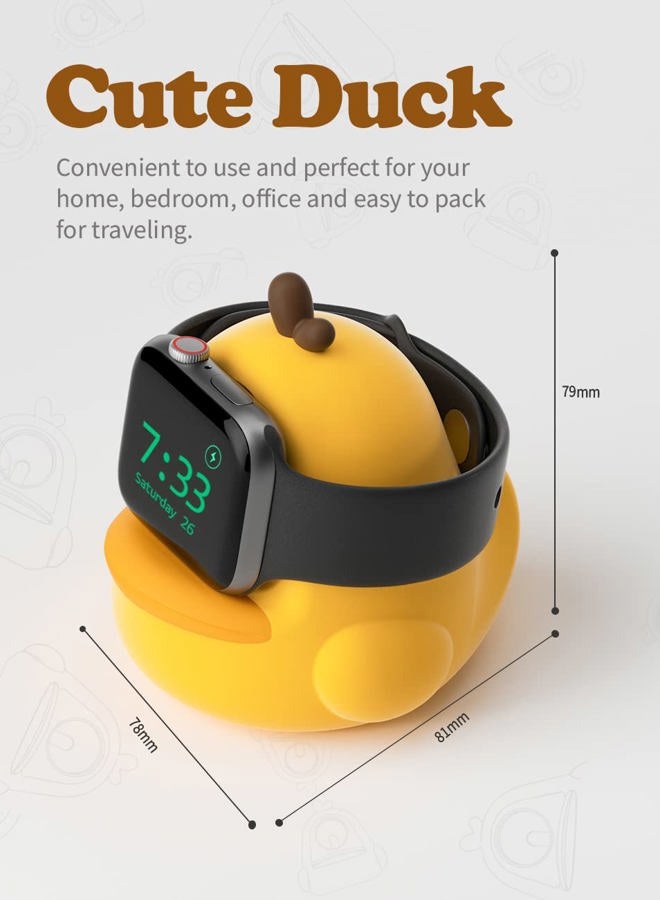 ELETIUO Charger Stand Compatible with Apple Watch Series 49/46/45/44/42/41/40/38mm iWatch Ultra2/Ultra/10/9/8/SE2/7/6/SE/5/4/3/2/1,Cute Duck Silicone Dock,Supports Night Stand Mode,Yellow - Image 5