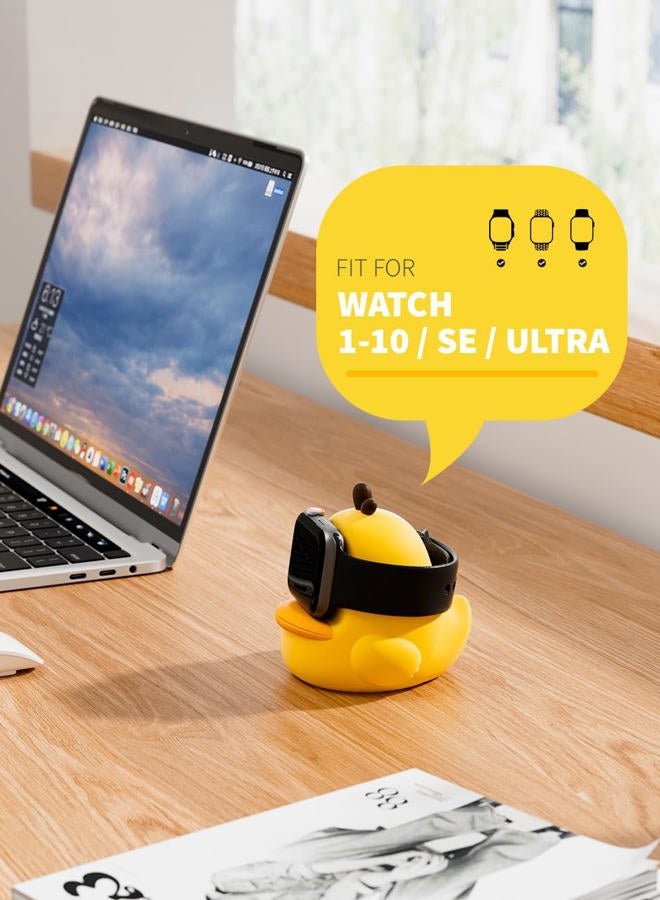 ELETIUO Charger Stand Compatible with Apple Watch Series 49/46/45/44/42/41/40/38mm iWatch Ultra2/Ultra/10/9/8/SE2/7/6/SE/5/4/3/2/1,Cute Duck Silicone Dock,Supports Night Stand Mode,Yellow - Image 2