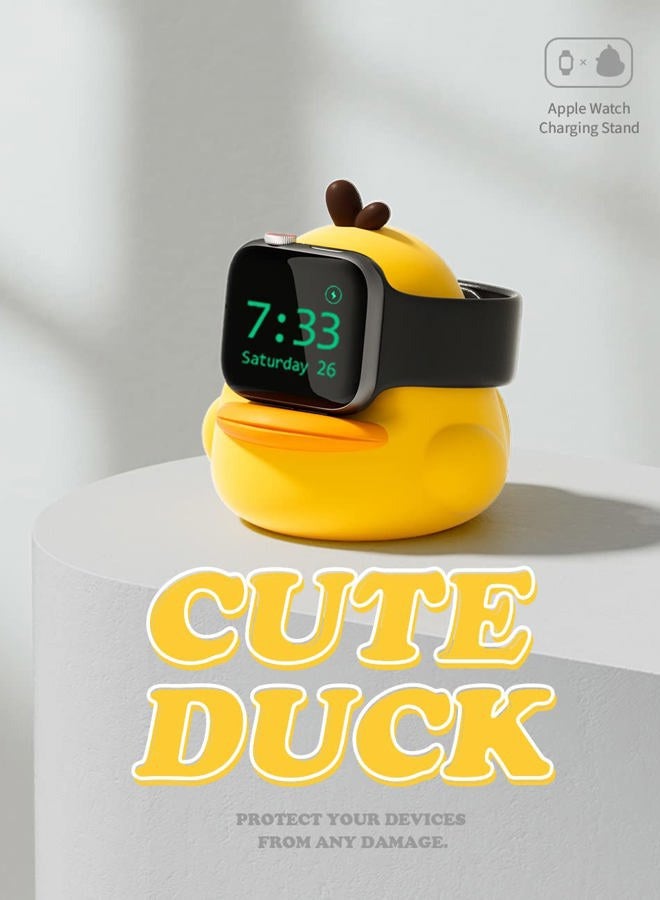 ELETIUO Charger Stand Compatible with Apple Watch Series 49/46/45/44/42/41/40/38mm iWatch Ultra2/Ultra/10/9/8/SE2/7/6/SE/5/4/3/2/1,Cute Duck Silicone Dock,Supports Night Stand Mode,Yellow - Image 3