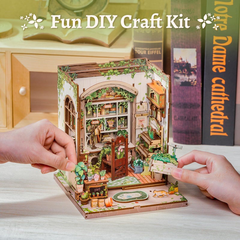 CUTEBEE Book Nook Kit - DIY Miniature House Dollhouse Kit for Adults and Teens, Booknook Tiny House Bookshelf 3D Wooden Puzzle, Gifts for Family (Green Life Bookshop) - Image 5