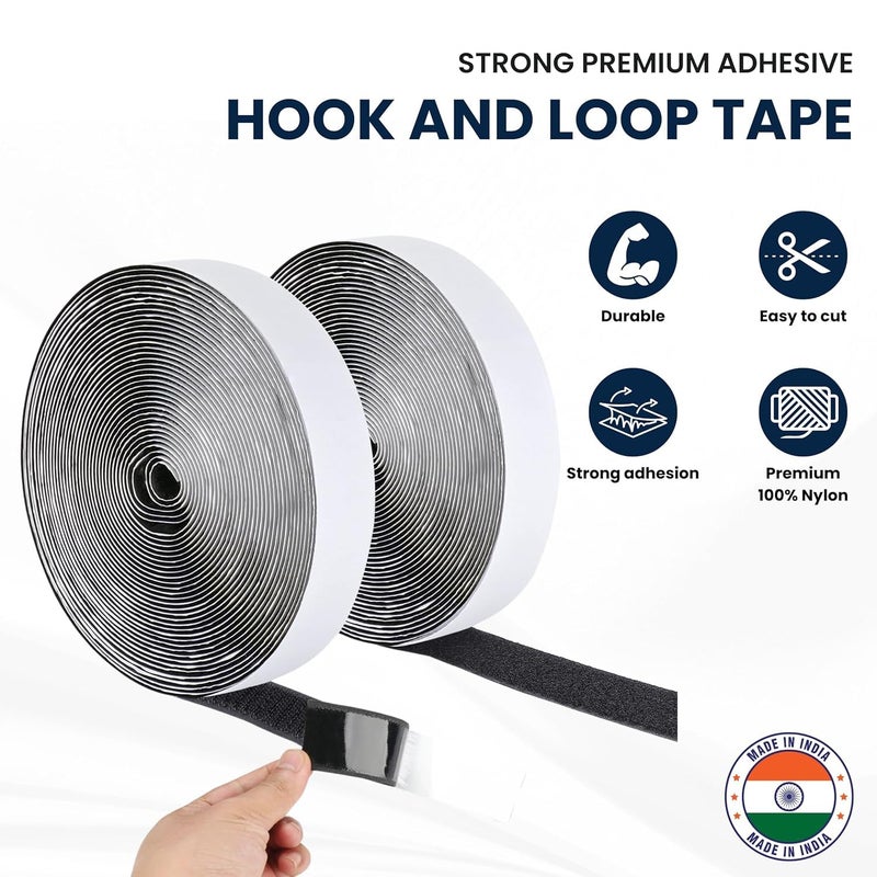 BLINE Premium Self Adhesive Hook and Loop Tape | Heavy Duty Nylon Strips Hook and Loop Tape for Home, Office, School, Car | Multipurpose Hook and Loop Tape with Adhesive | 25MM | (5 Meter, Black) - Image 2
