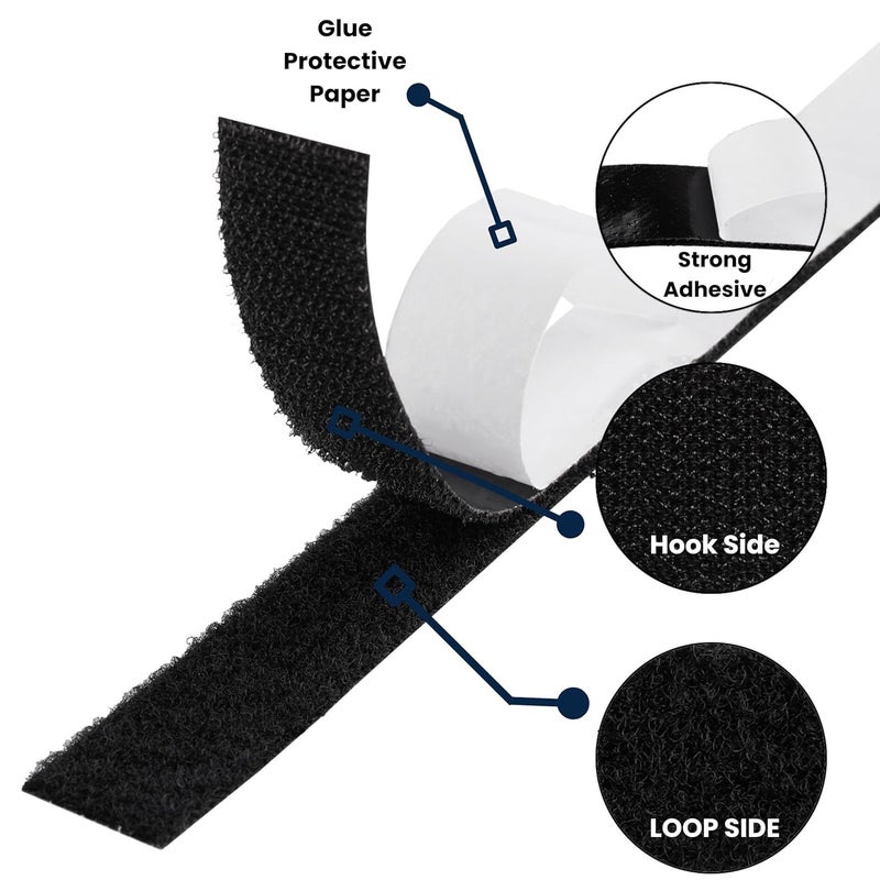 BLINE Premium Self Adhesive Hook and Loop Tape | Heavy Duty Nylon Strips Hook and Loop Tape for Home, Office, School, Car | Multipurpose Hook and Loop Tape with Adhesive | 25MM | (5 Meter, Black) - Image 3