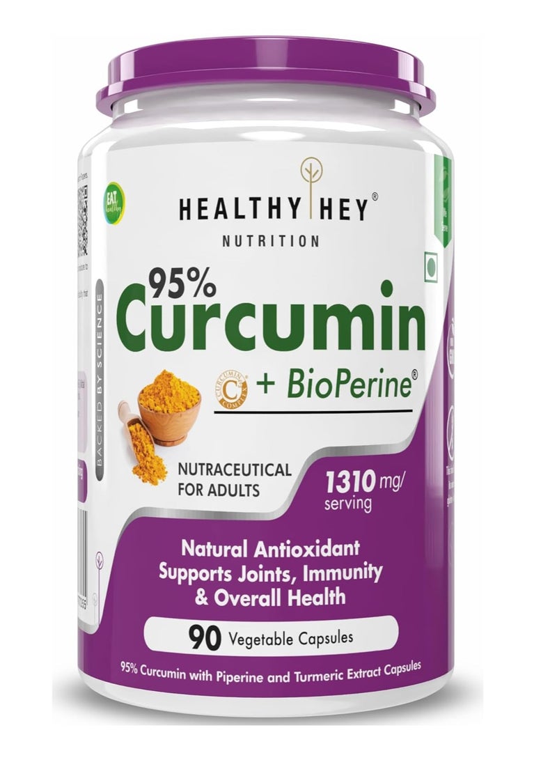 هيلثي هي نيوترشن كركمين هيلثي هي مع بيوبيرين ١٣١٠ ملغ (نقي للغاية) | كركم عضوي، ٩٠ كبسولة نباتية مع بيبيرين - Image 1