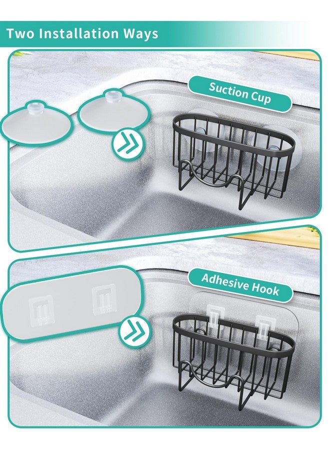 HapiRm Multifunctional Sponge Holder with Unique M-Shaped, 2 Installation Methods Kitchen Sink Caddy Organizer, Rustproof Stainless Steel Sponge Caddy for Brush, Sink Stopper and Scraper -Black - Image 4