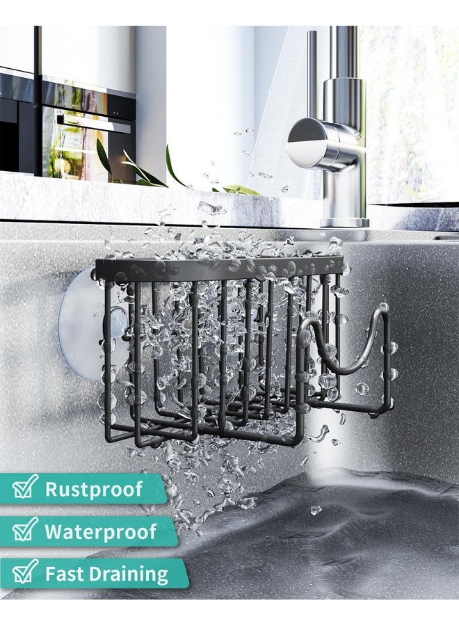 HapiRm Multifunctional Sponge Holder with Unique M-Shaped, 2 Installation Methods Kitchen Sink Caddy Organizer, Rustproof Stainless Steel Sponge Caddy for Brush, Sink Stopper and Scraper -Black - Image 5