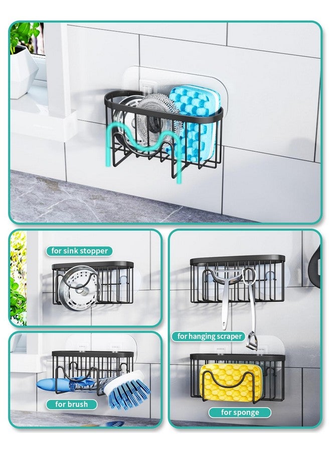 HapiRm Multifunctional Sponge Holder with Unique M-Shaped, 2 Installation Methods Kitchen Sink Caddy Organizer, Rustproof Stainless Steel Sponge Caddy for Brush, Sink Stopper and Scraper -Black - Image 2