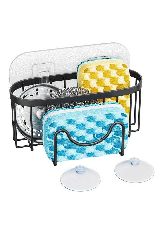 HapiRm Multifunctional Sponge Holder with Unique M-Shaped, 2 Installation Methods Kitchen Sink Caddy Organizer, Rustproof Stainless Steel Sponge Caddy for Brush, Sink Stopper and Scraper -Black - Image 1
