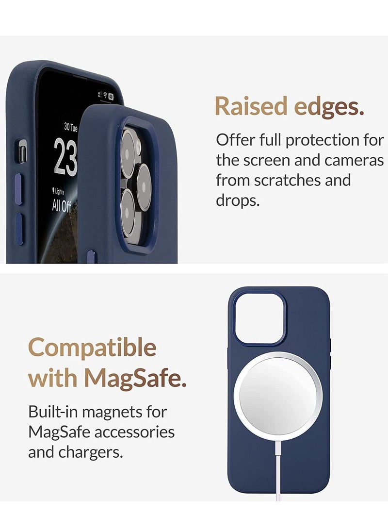 (for iPhone 14 Pro Max) - European Nappa Leather Case - Smoothen and Soften Over Time - Compatible with Magsafe - Midnight Blue