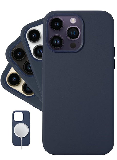 (for iPhone 14 Pro Max) - European Nappa Leather Case - Smoothen and Soften Over Time - Compatible with Magsafe - Midnight Blue