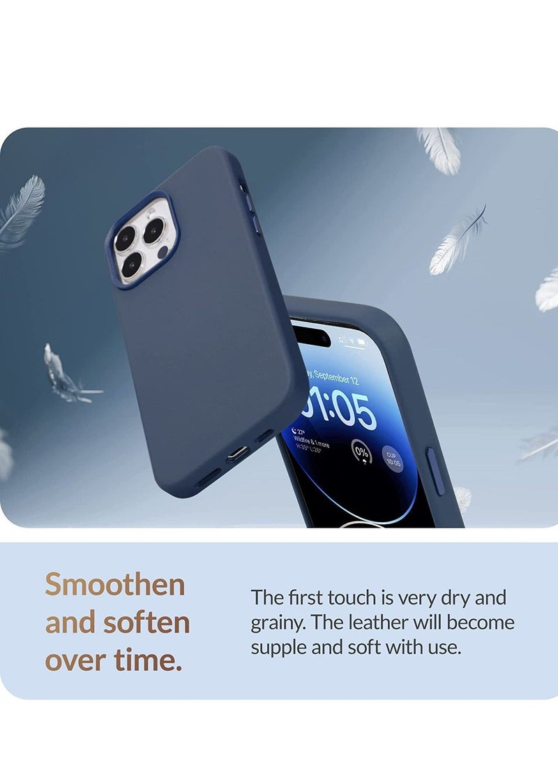 (for iPhone 14 Pro Max) - European Nappa Leather Case - Smoothen and Soften Over Time - Compatible with Magsafe - Midnight Blue