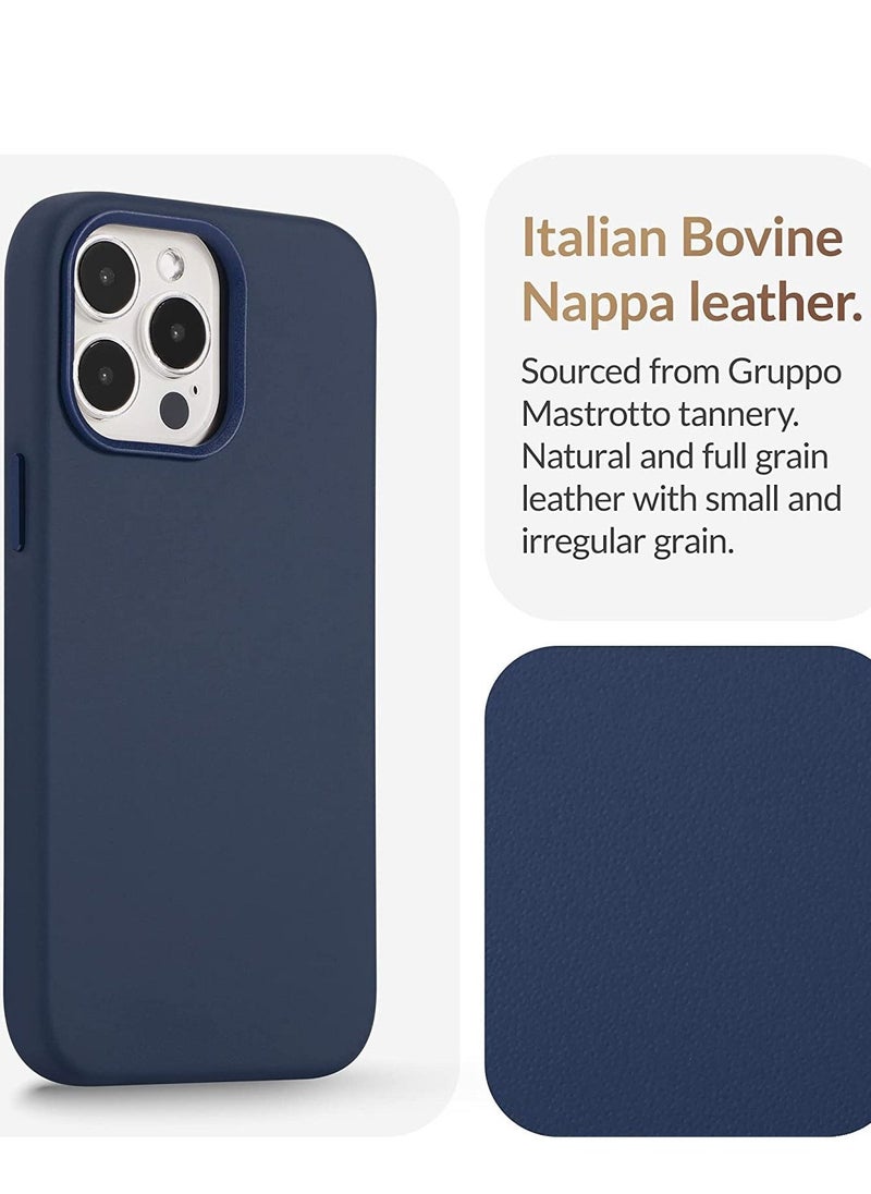 (for iPhone 14 Pro Max) - European Nappa Leather Case - Smoothen and Soften Over Time - Compatible with Magsafe - Midnight Blue