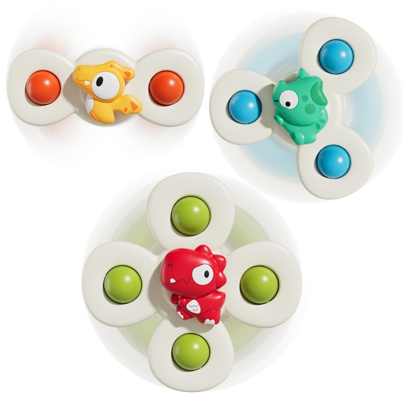 ALASOU 3PCS Suction Cup Spinner Toys for 1 2 Year Old Boy Girl Birthday GiftSpinning Top Baby Bath Toy for Kids Ages 13Sensory Airplane Travel Toy Easter Basket Stuffers for Toddlers Infant - Image 2