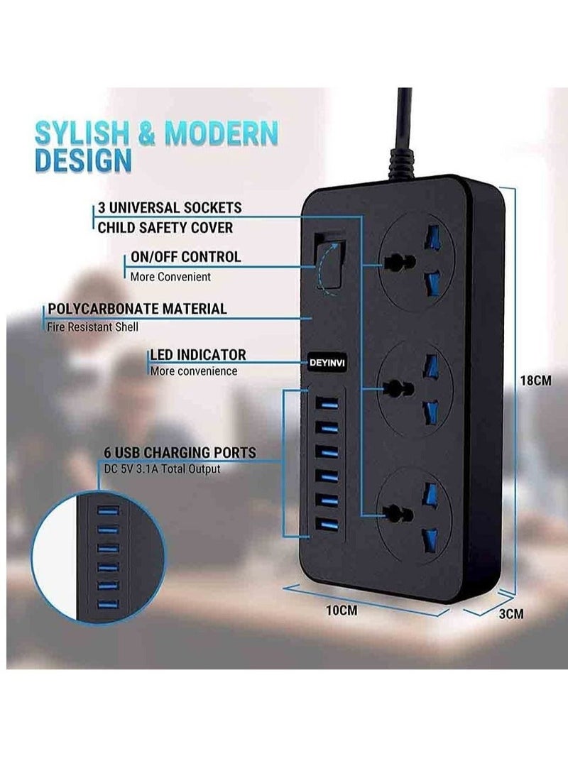 ELTRAZONE Universal 3 Gang Extension Lead Power Strip with USB Wall Plug Adapter and Surge Protector  - Image 3
