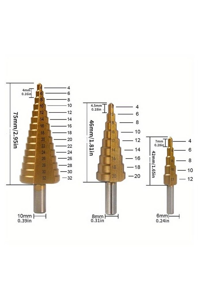 HOMESTAR 6Pcs Titanium Coated Drill Bit Set, Including 3 Sizes of Step Drill Bit and 3 Sizes of Serrated Twist Drill Bit for Metal Wood Hole Drilling - Image 2