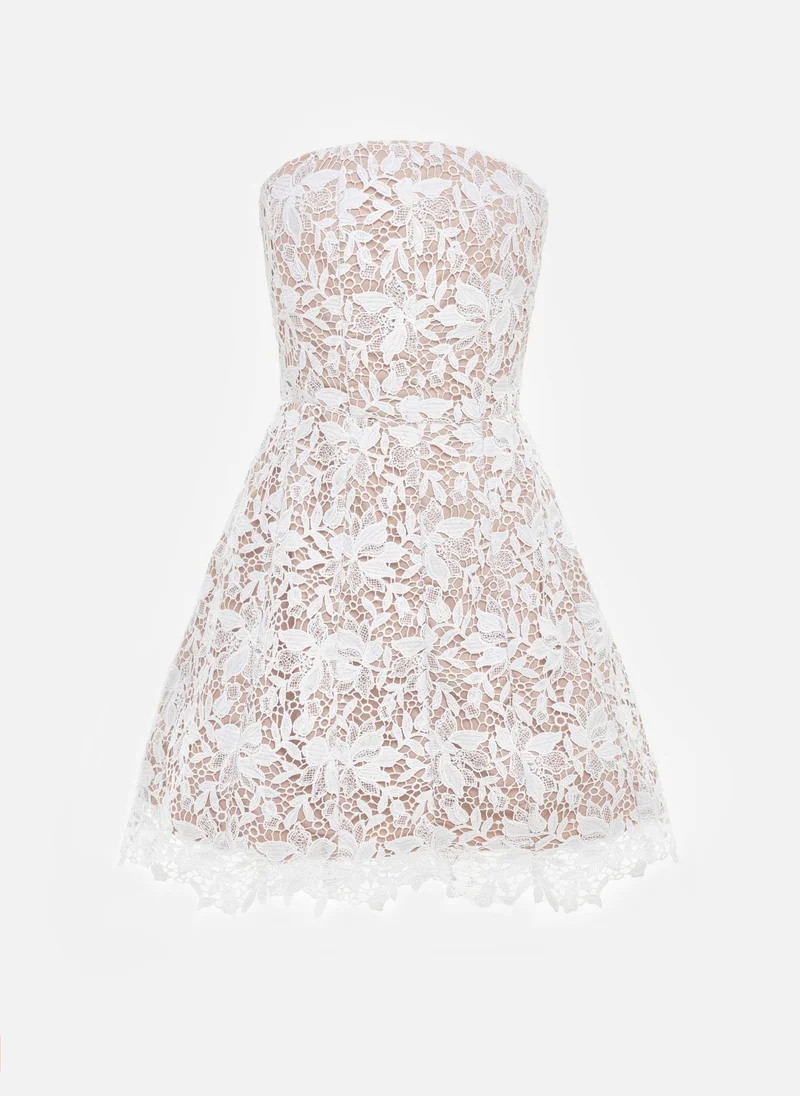 Lichi Open-shoulder mini guipure dress