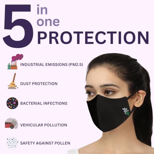 MASQ By Q-One Floral 4 Layer, Reusable, Anti pollution with Ear Adjusters, Anti-Bacterial (BFE>99%) Embroidered Cotton Cloth Face Mask Combo for Women, Girls. (Lilly_combo_03) - Image 3