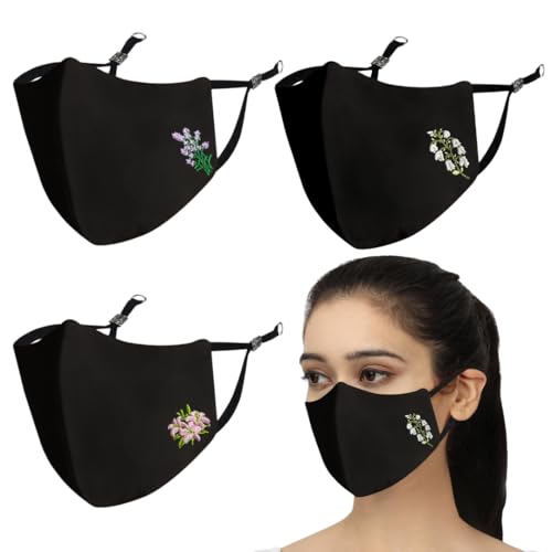 MASQ By Q-One Floral 4 Layer, Reusable, Anti pollution with Ear Adjusters, Anti-Bacterial (BFE>99%) Embroidered Cotton Cloth Face Mask Combo for Women, Girls. (Lilly_combo_03) - Image 1