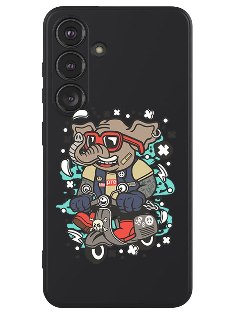 Theodor Protective Slim Fit Case Liquid Silicone Cover with Full Body Protection Anti-Scratch Shockproof Case For Samsung Galaxy S24 Plus (Black) - Elephant on bike - Image 1